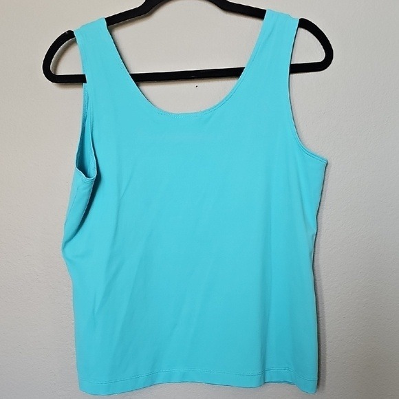 Chico's Tight Fit Sleeveless Scoop Neck Stretchy Turquoise Layer Tank Size 2 M/L - Picture 4 of 4